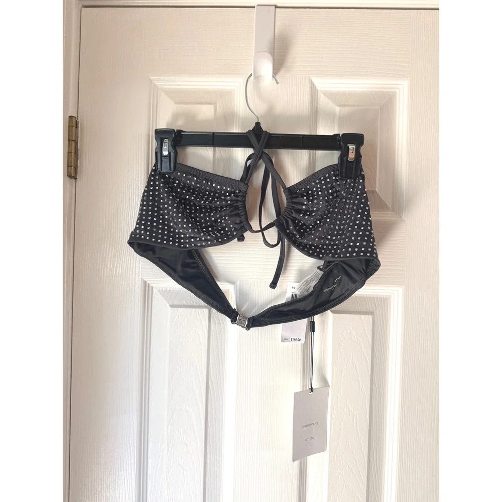 Significant Other Niah Embellished Bikini Top Charcoal Rhinestone Size 10 US NEW